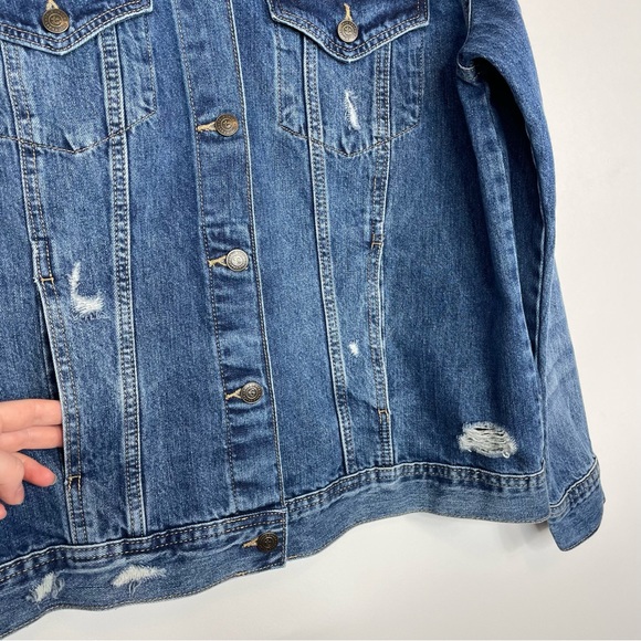 True Craft Distressed Denim Jean Trucker Jacket - Picture 5 of 8